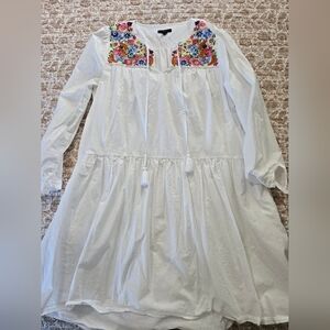 J. Crew Cotton Poplin Tunic Dress With Farmers Market Embroidery, L (XL fit)